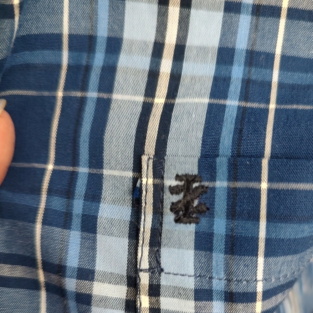 Izod M Cotton Durham Poplin Button Down L/S Shirt In Blue Revival Plaid NWT Read - Picture 7 of 10